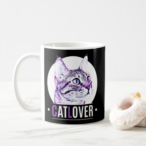 Cute Kitty Face Pink and Black Cat Lover Coffee Mug