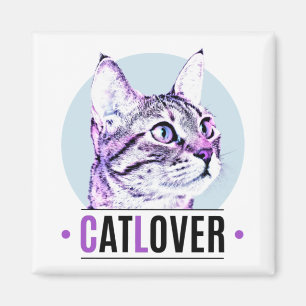 Cute Kitty Face Pink and Black Cat Lover Magnet