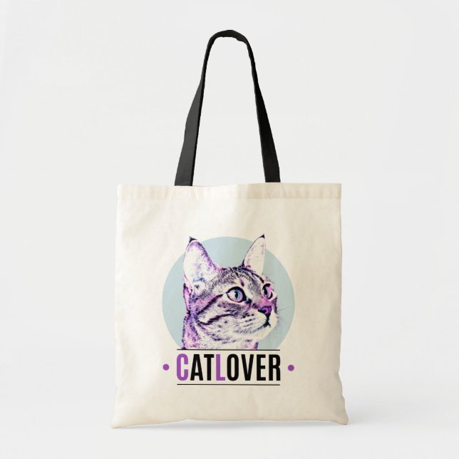 Cute Kitty Face Pink and Black Cat Lover Tote Bag (Front)