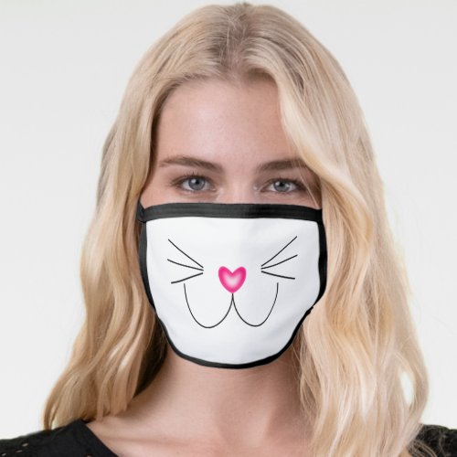 Cute Kitty Face Pink Cat Nose Mouth  Whiskers Face Mask