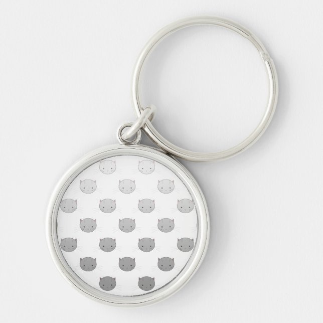 Cute Kitty Faces in Black White Gray Keychain (Front)