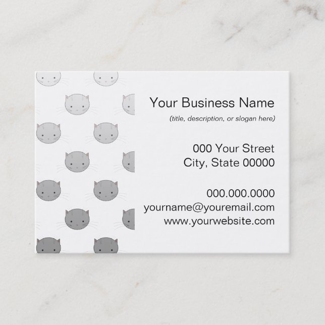 Cute Kitty Faces in Black White Grey Business Card (Front)