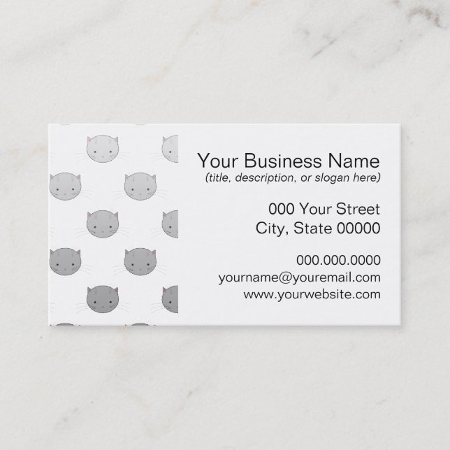Cute Kitty Faces in Black White Grey Business Card (Front)