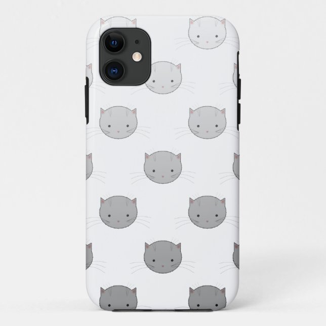 Cute Kitty Faces in Black White Grey Case-Mate iPhone Case (Back)