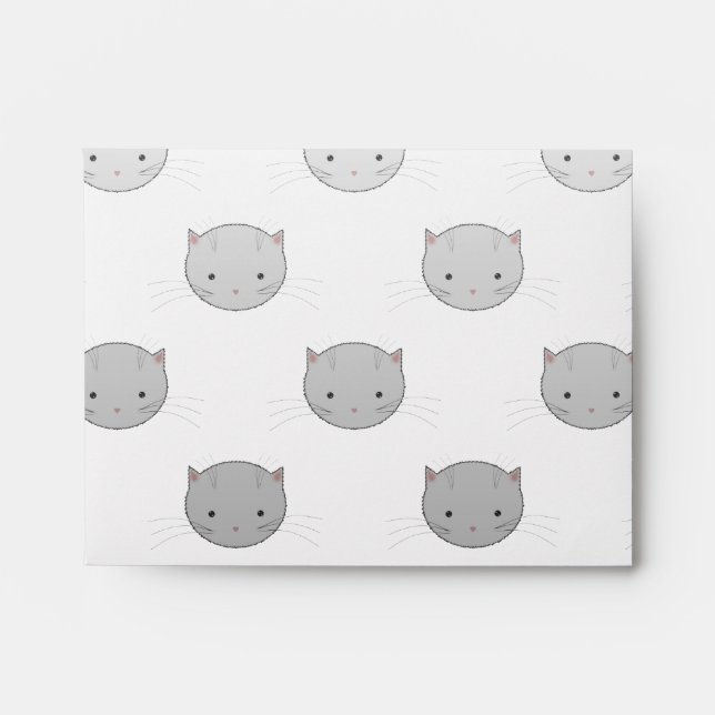 Cute Kitty Faces in Black White Grey Envelope (Front)