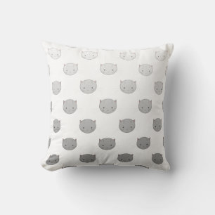 Cute Kitty Faces in Black White Grey Throw Pillow