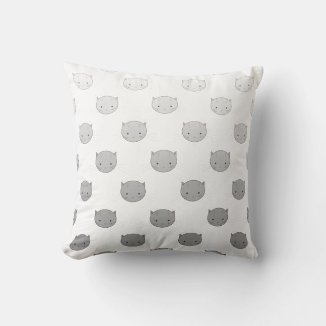 Cute Kitty Faces in Black White Grey Throw Pillow (Front)