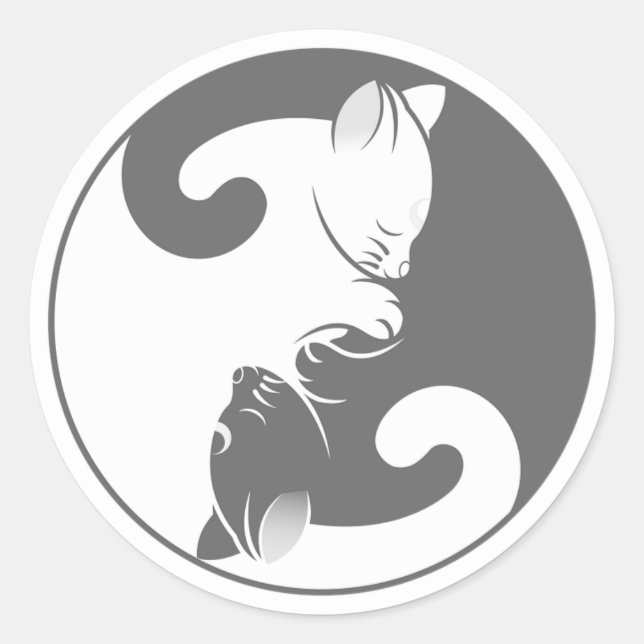 Cute Kitty Gray and White Yin Yang Cat Stickers (Front)