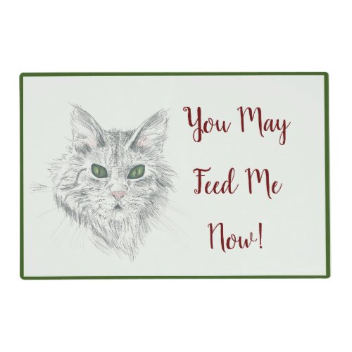 Cute Kitty Green Eyed Feeding Time Funny Cat Placemat