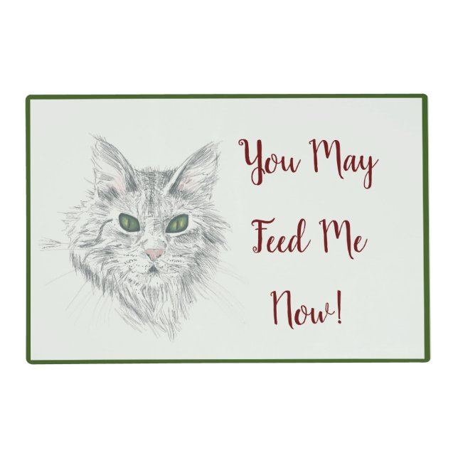 Cute Kitty Green Eyed Feeding Time Funny Cat Placemat (Front)