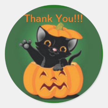 Cute Kitty Halloween Thank You Sticker by DisIllusioned at Zazzle