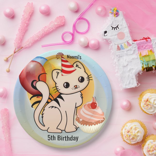 Cute Kitty Happy Child Birthday  Paper Plates (Party)