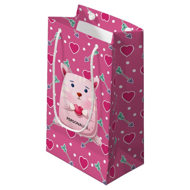 Cute Kitty Heart Small Gift Bag (Front Angled)