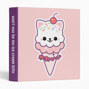 Cute Kitty Ice Cream 3 Ring Binder