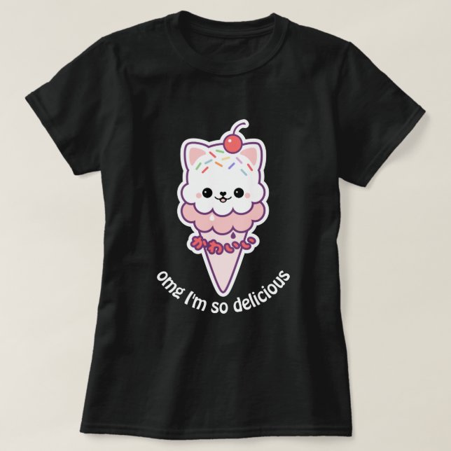 Cute Kitty Ice Cream T-Shirt (Design Front)