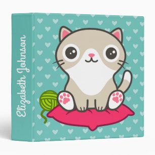 Cute Kitty Illustration 3 Ring Binder