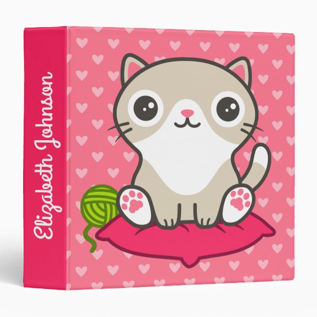Cute Kitty Illustration 3 Ring Binder (Front/Spine)