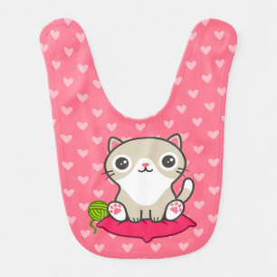 Cute Kitty Illustration Baby Bib