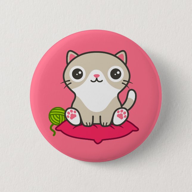 Cute Kitty Illustration Button (Front)