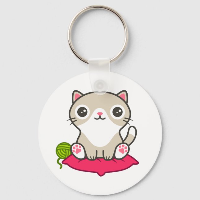 Cute Kitty Illustration Keychain (Front)