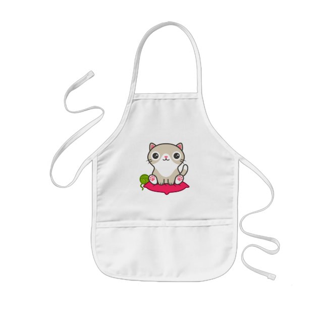 Cute Kitty Illustration Kids' Apron (Front)