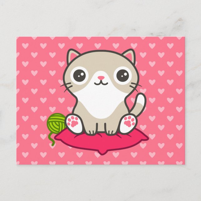 Cute Kitty Illustration Postcard (Front)