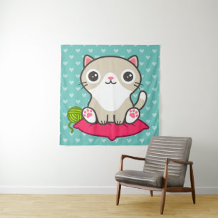 Cute Kitty Illustration Tapestry
