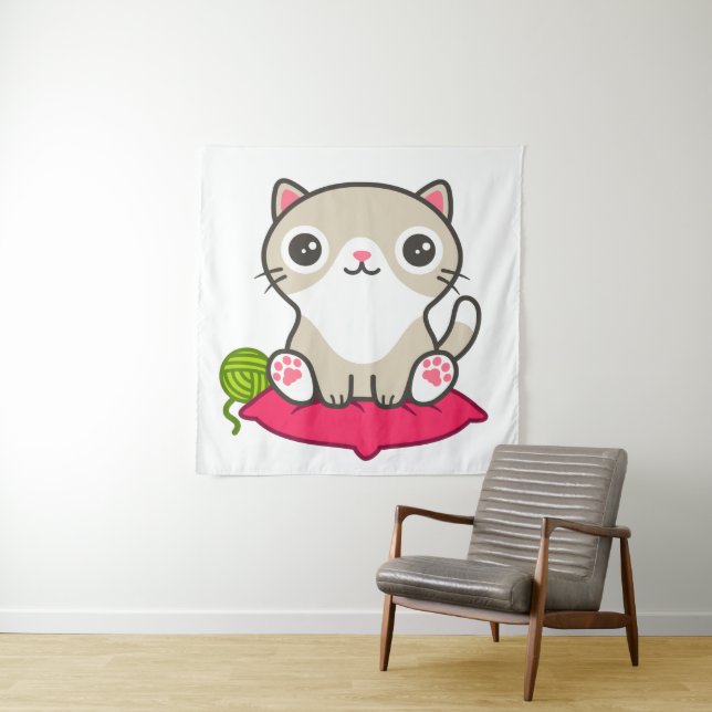 Cute Kitty Illustration Tapestry (In Situ)