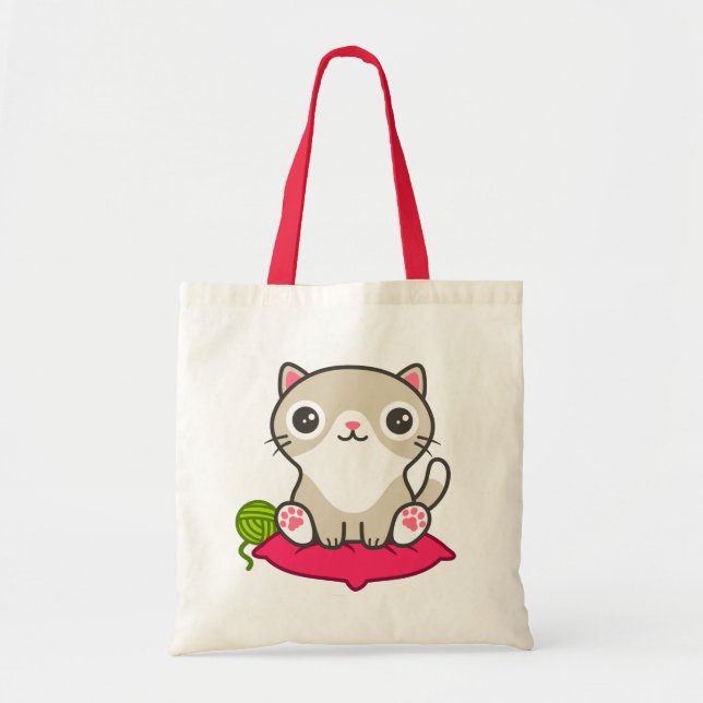 Cute Kitty Illustration Tote Bag (Front)