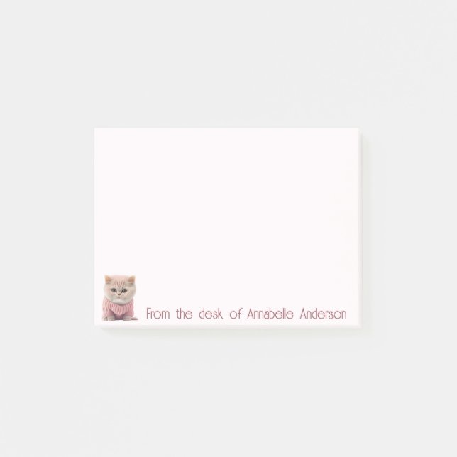 Cute Kitty in a Pink Sweater Personalize Post-it Notes (Front)