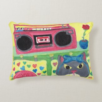 Cute Kitty in Bedroom Folk Art Fun Painting