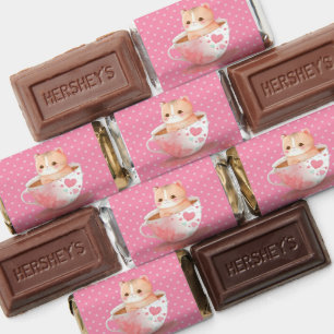 Cute Kitty In Tea Cup Pink Polka Dots Valentine Hershey's Miniatures
