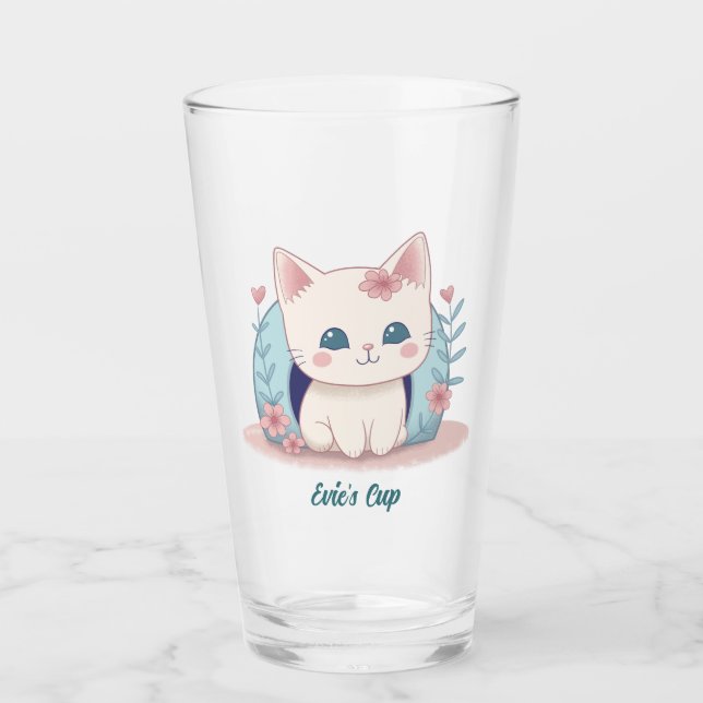 Cute Kitty Kawaii Chibi  Glass (Front)