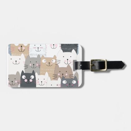 Cute kitty kitten cat blue grey pattern bag tag