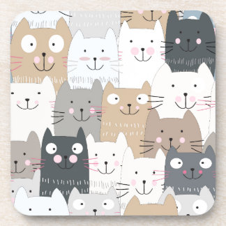 Cute kitty kitten cat blue grey pattern beverage coaster