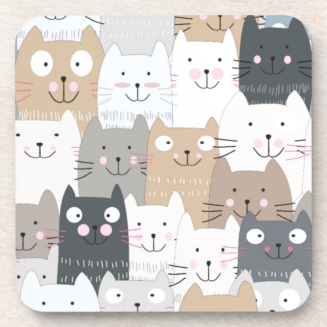 Cute kitty kitten cat blue grey pattern beverage coaster (Front)