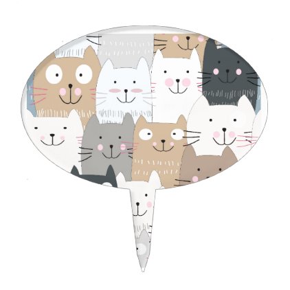 Cute kitty kitten cat blue grey pattern cake topper