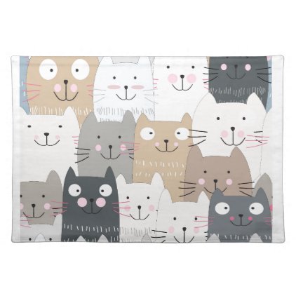 Cute kitty kitten cat blue grey pattern cloth placemat