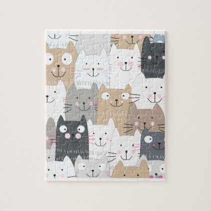 Cute kitty kitten cat blue grey pattern jigsaw puzzle