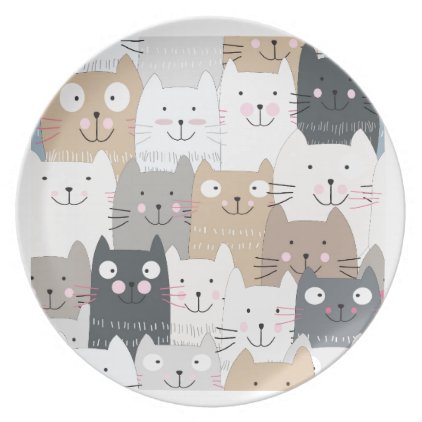 Cute kitty kitten cat blue grey pattern plate