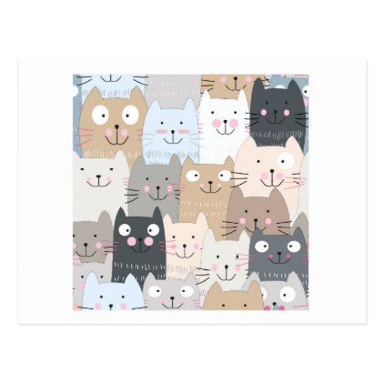 Cute kitty kitten cat blue grey pattern postcard