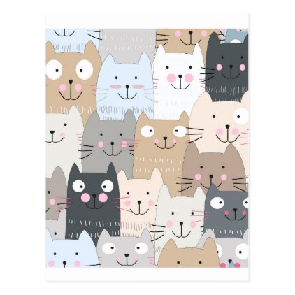 Cute kitty kitten cat blue grey pattern postcard