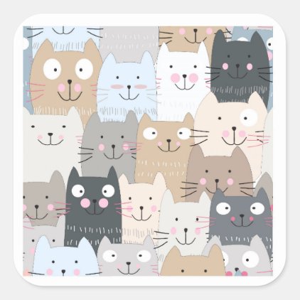 Cute kitty kitten cat blue grey pattern square sticker