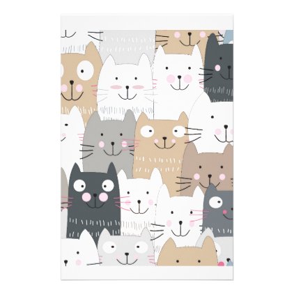 Cute kitty kitten cat blue grey pattern stationery