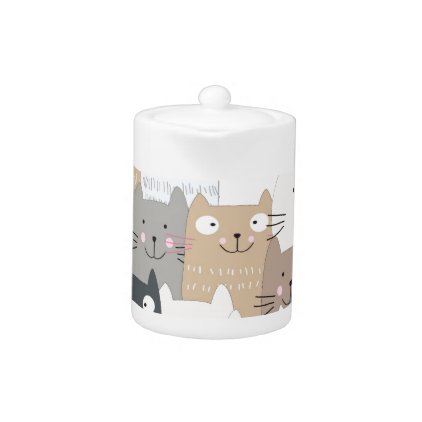 Cute kitty kitten cat blue grey pattern teapot