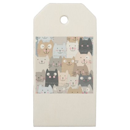 Cute kitty kitten cat blue grey pattern wooden gift tags