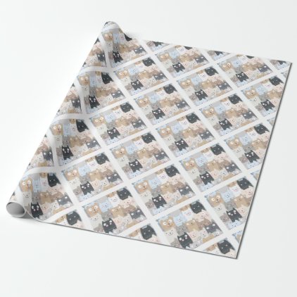 Cute kitty kitten cat blue grey pattern wrapping paper