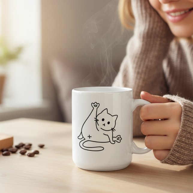 Cute Kitty Licking Butt Funny Cat Lover Black Hand Mug (Creator Uploaded)