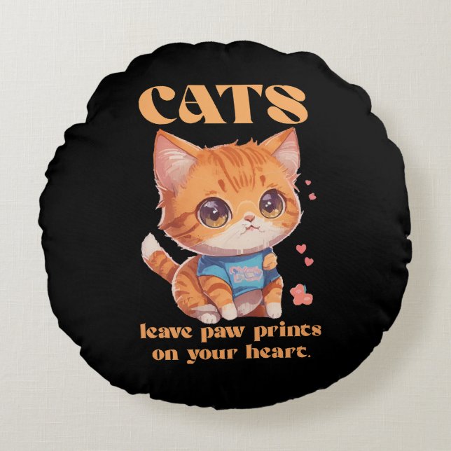 cute kitty love round pillow (Front)