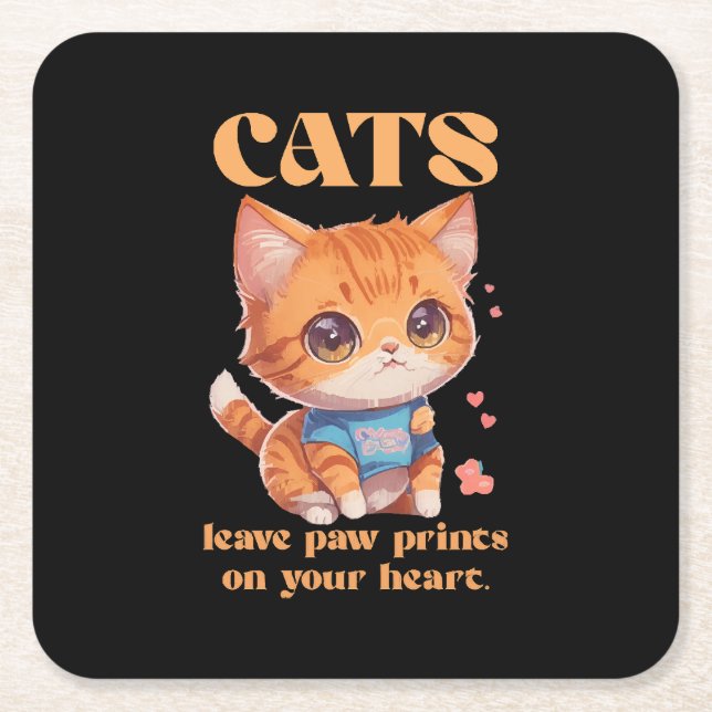 cute kitty love square paper coaster (Front)
